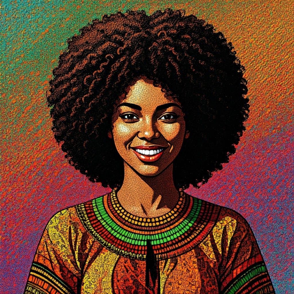 African American Woman in Dynamic Pointillism Art