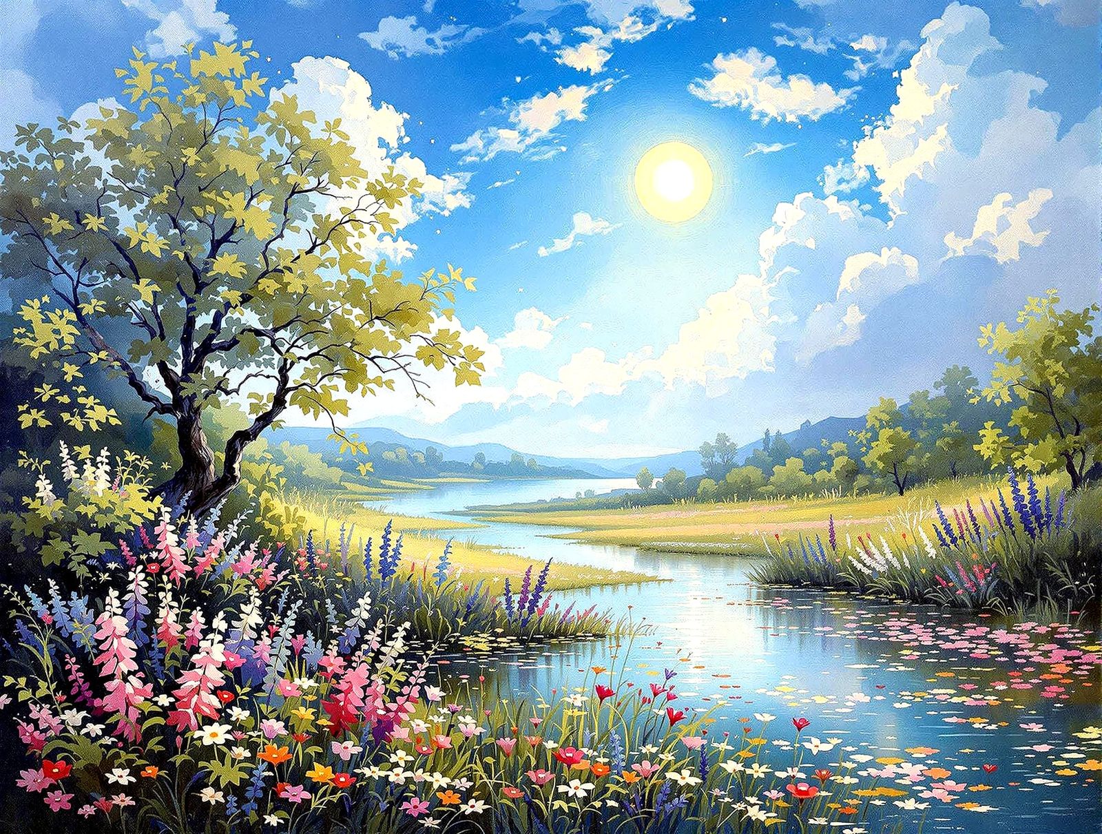 Monet-Inspired Forest Landscape with Pastel Colors