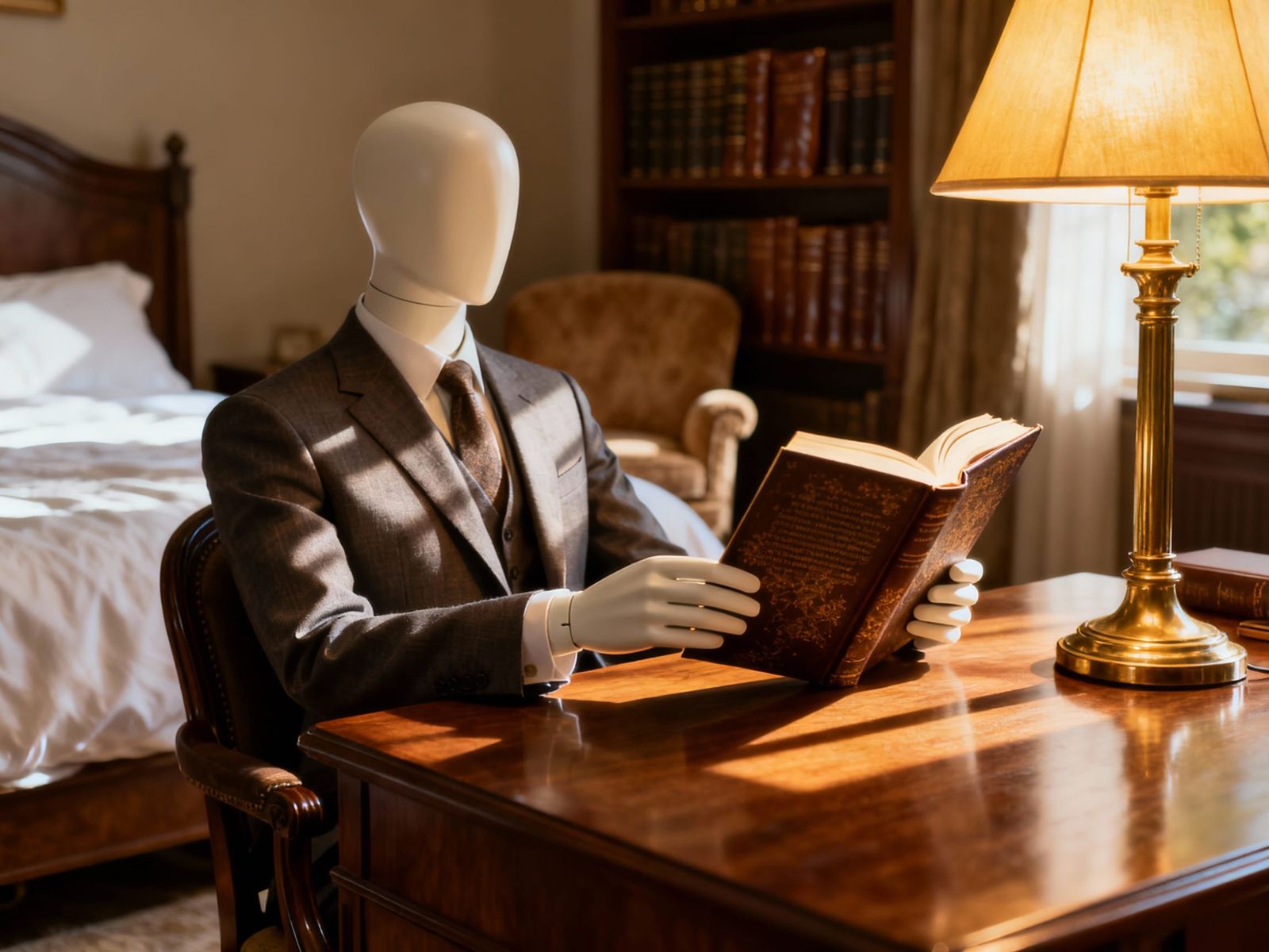 Mannequin Reading Book in Cozy Bedroom