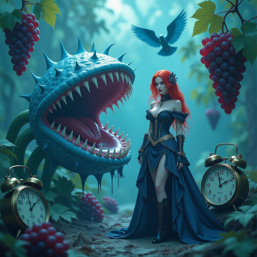 Surreal Dreamscape with Femme Fatale and Venus Flytrap