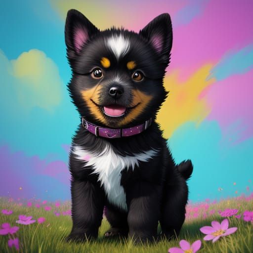 Black Puppy Runs in Candy Meadow, Graffiti Art