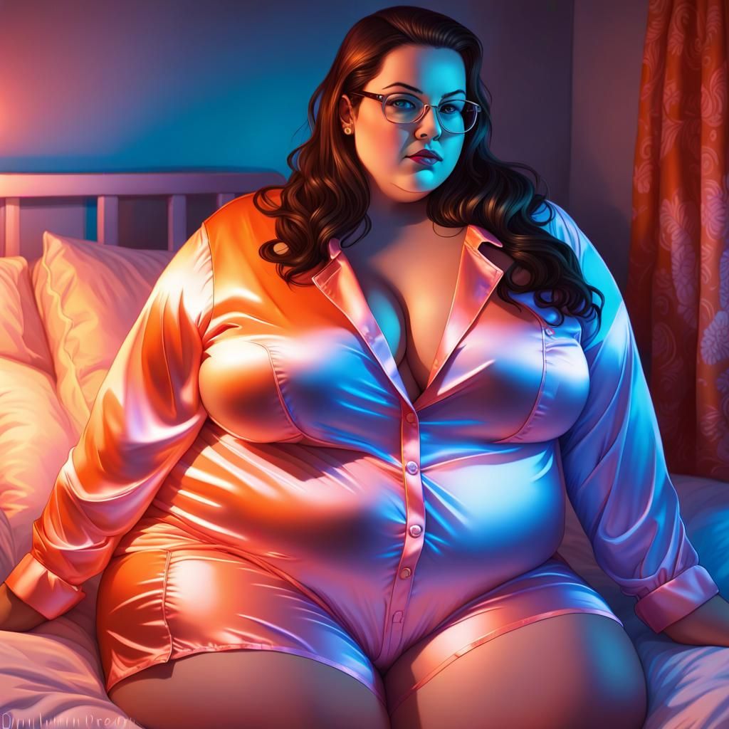 Brunette in Satin Pajamas at Sleepover, Comic Book Art