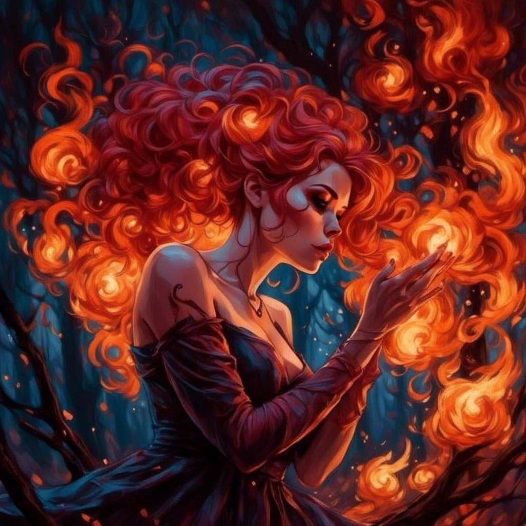 Mystical Forest Figure with Burning Heart in Surrealism