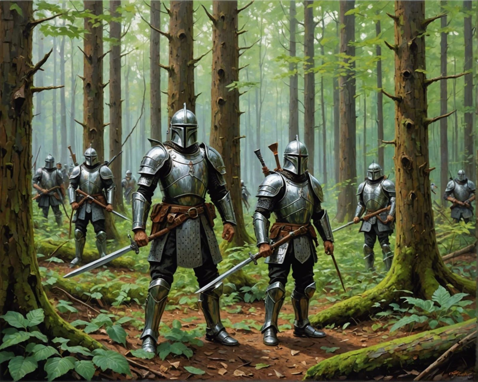 Forest Warriors Defend Nature in Impasto Oil Painting