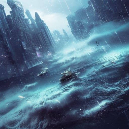 Tsunami Devastates City in Digital Matte Painting