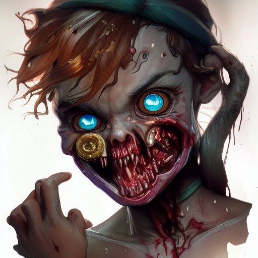Chibi Zombie Boy Portrait in Hyperdetailed Style