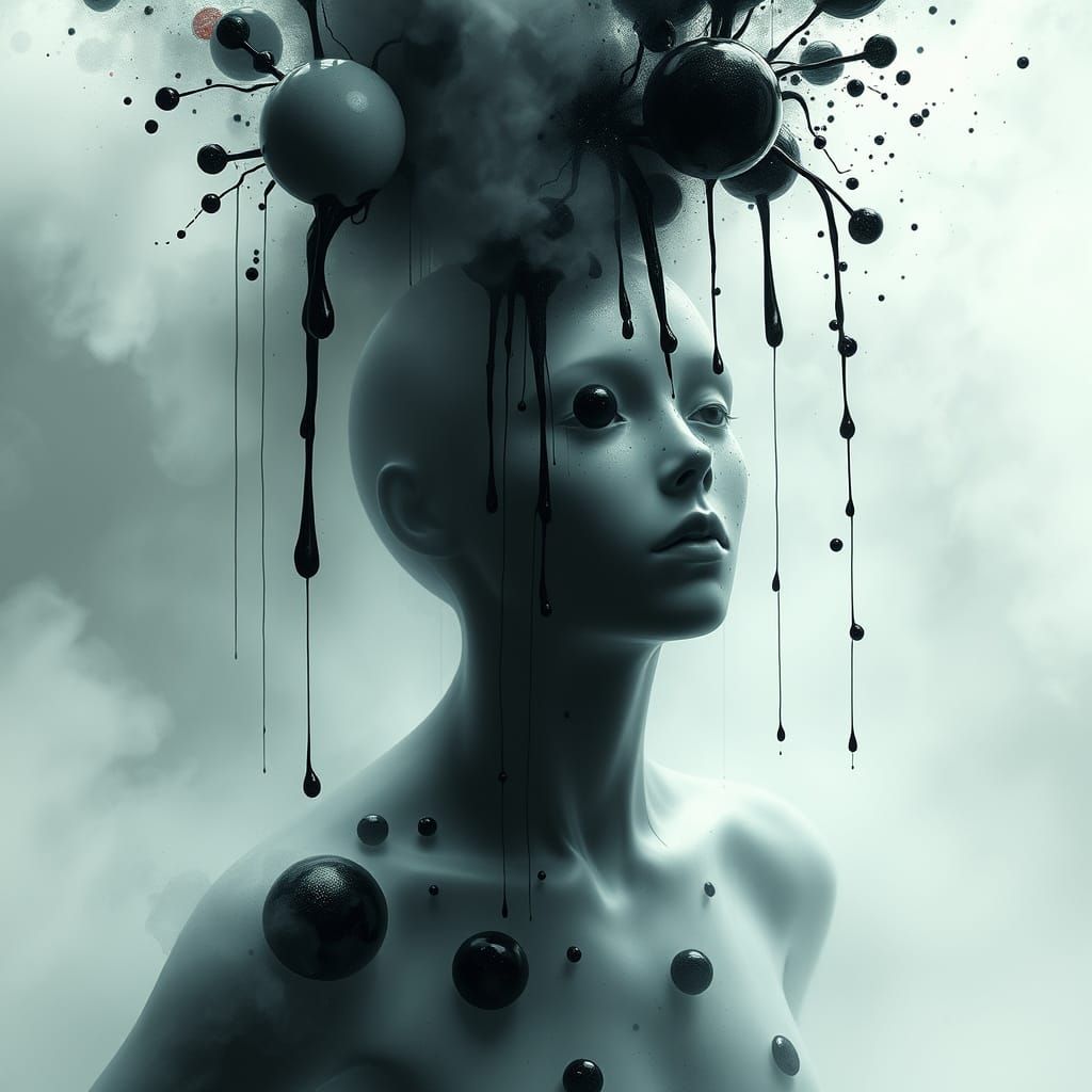 Humanoid Figure Emerges from Ink Mist