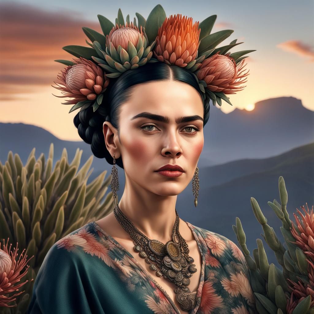 Hyperrealistic Portrait in Frida Kahlo Style