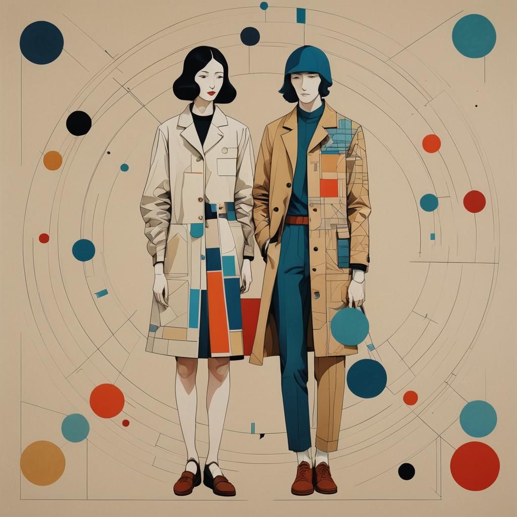 Geometric Young Couple in Pop Art Style