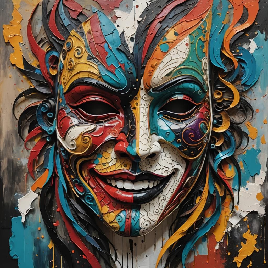 Colorful Mask with Contrasting Expressions: Abstract Art