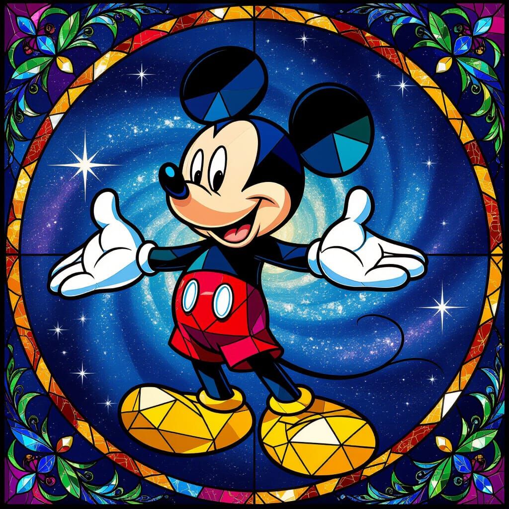 Gemstone Mickey Mouse in Stained Glass Style