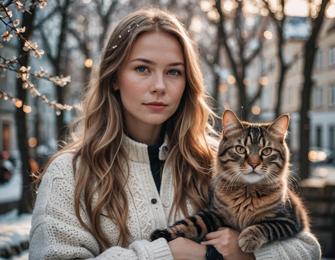 Scandinavian Woman with Cat in Professional Photo