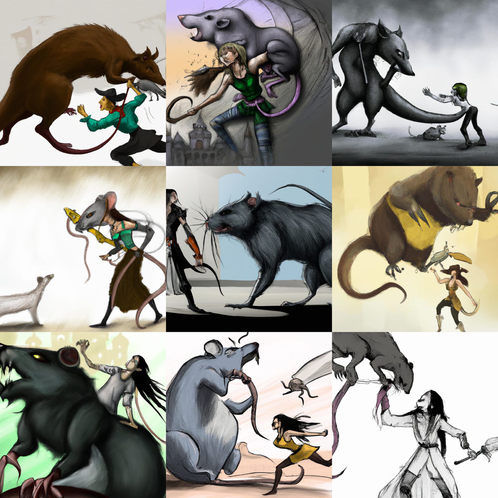 Fantasy Necromancer Fighting Giant Rat