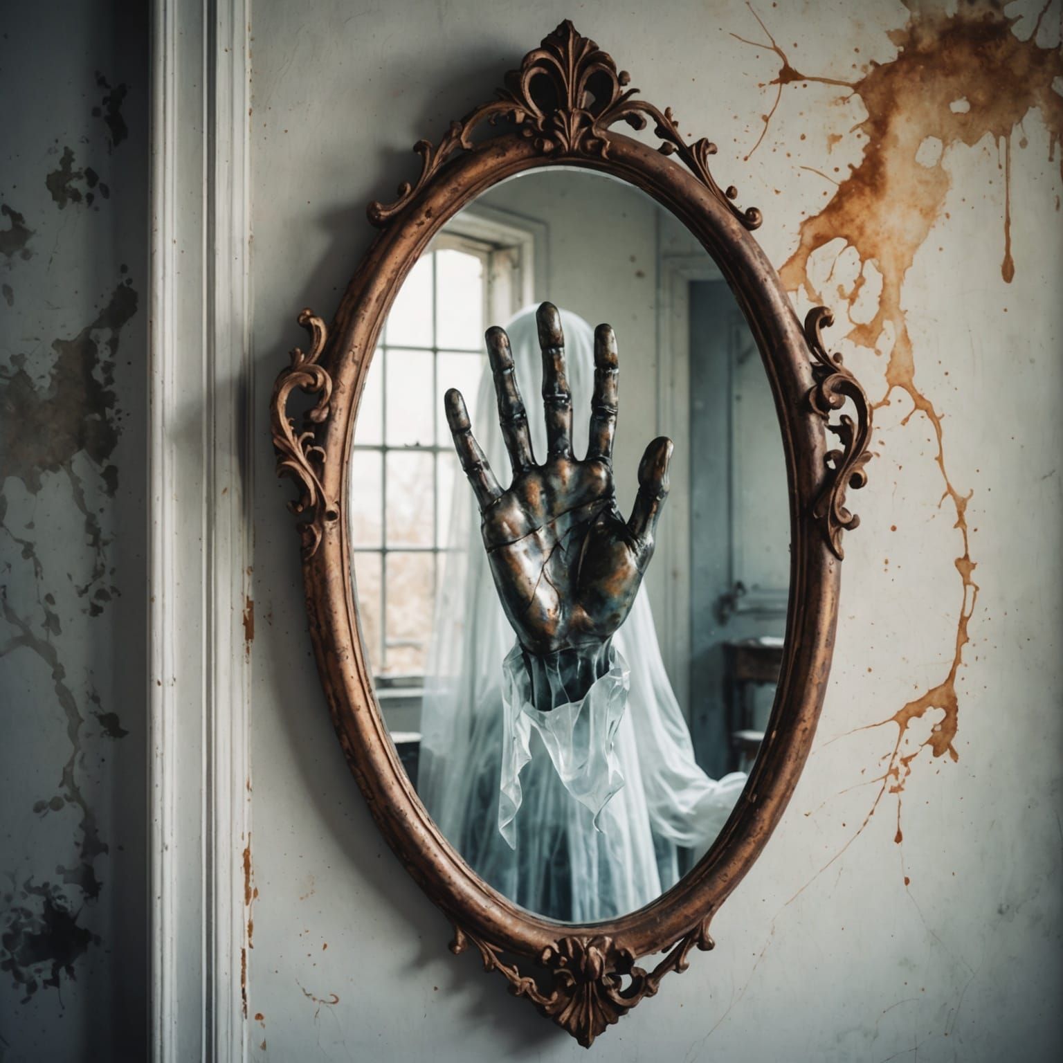 Ethereal Hand Holding Mirror in Watercolor Style