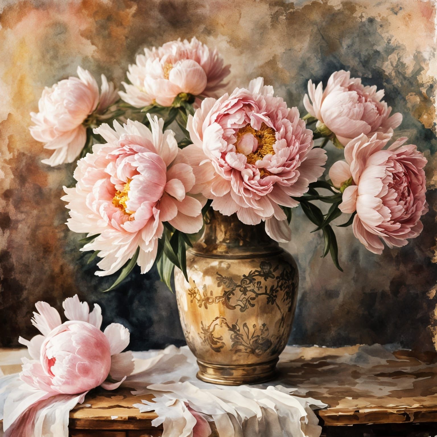 Dust-Pink Peonies in Vintage Setting