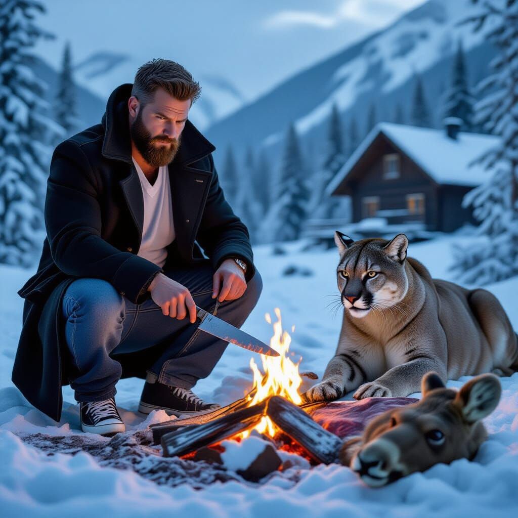 Enclave Founder Prepares Meal for Cougar in Post-Apocalyptic...