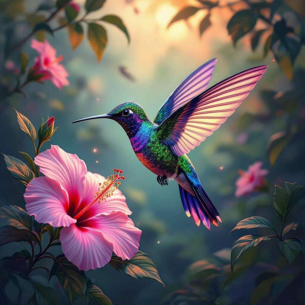 Bioluminescent Hummingbird with Stained-Glass Wings