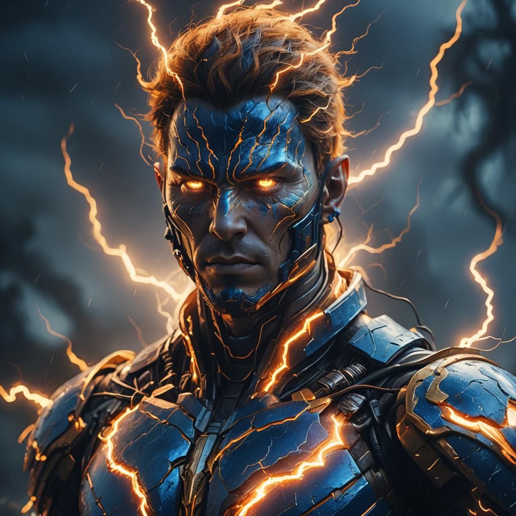 Lightning Humanoid Portrait in a Fantasy Landscape