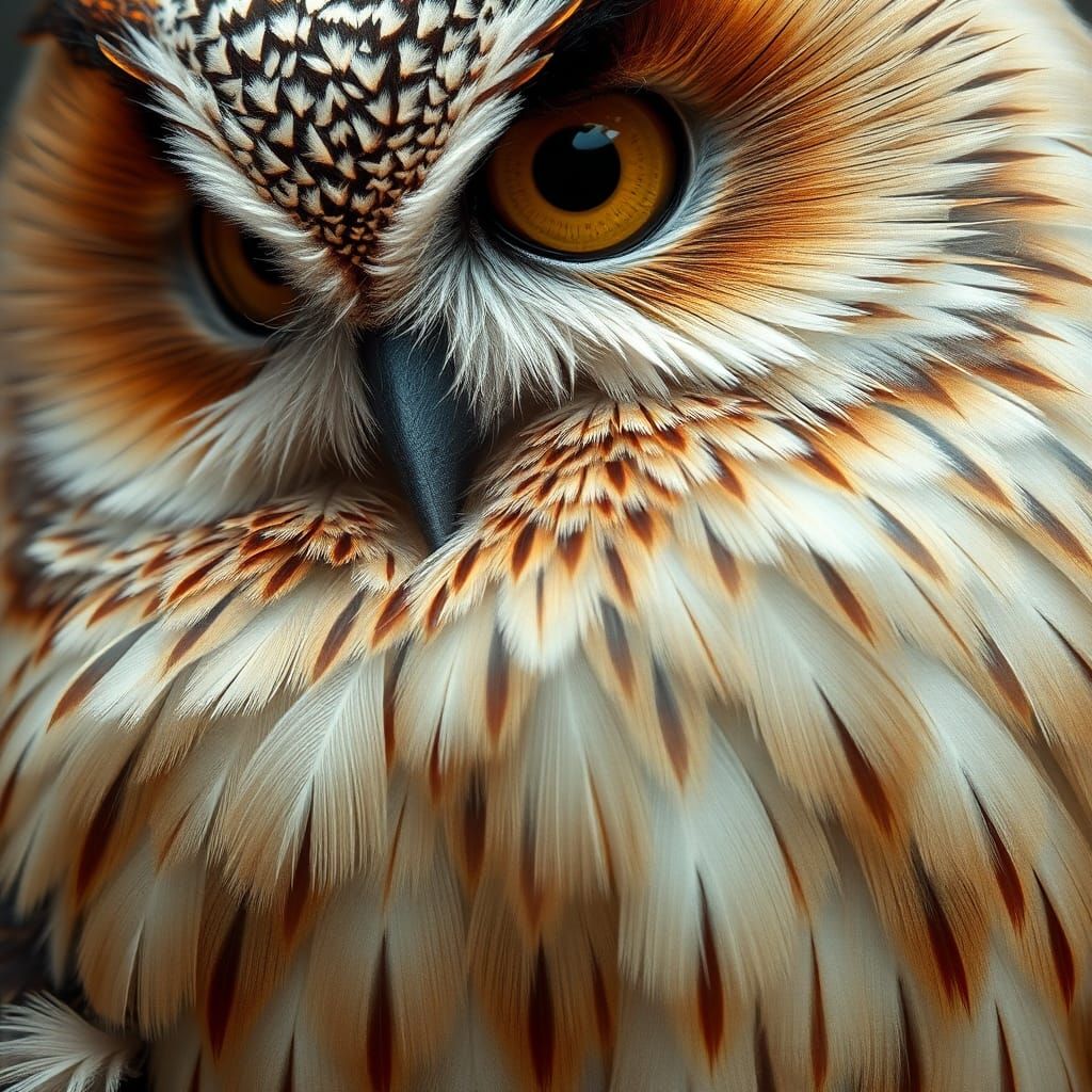 Macro Owl Feathers in Art Nouveau Style