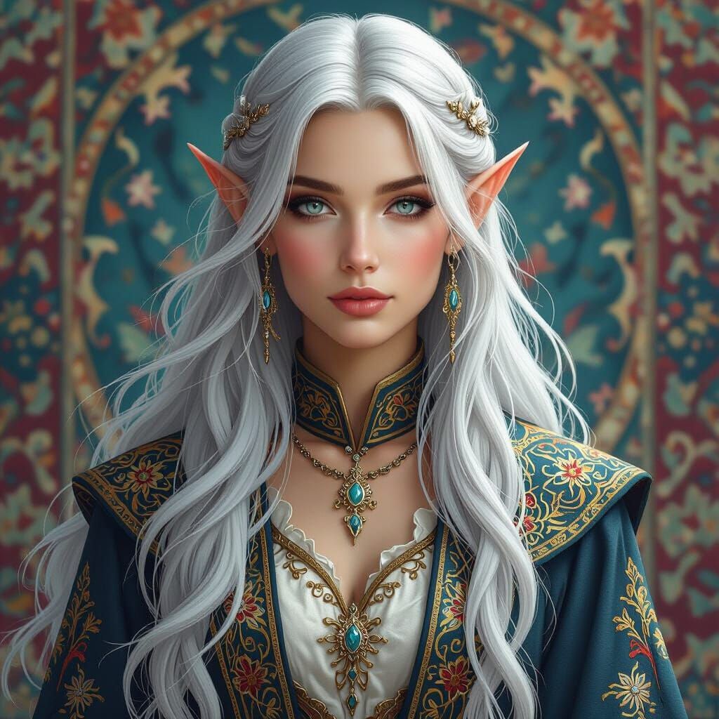 Hyperrealistic Portrait of a Silver-Haired Elf Mage