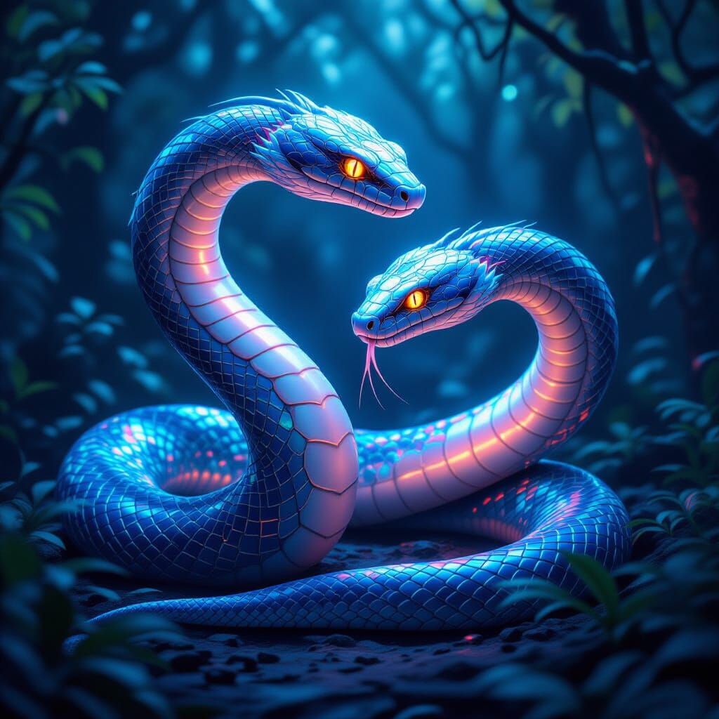 Iridescent Serpents in a Neon-Futuristic Style