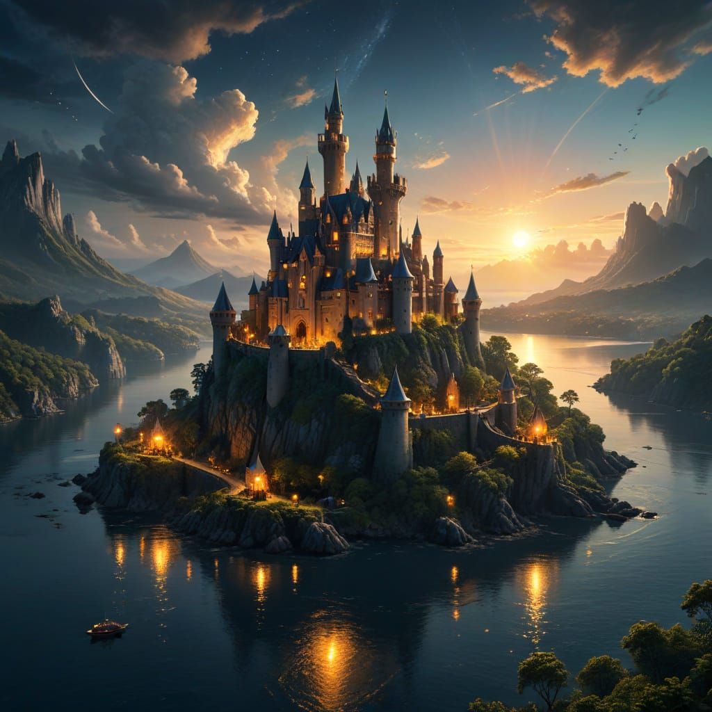 Majestic Castle in a Lush, Suspended Landscape