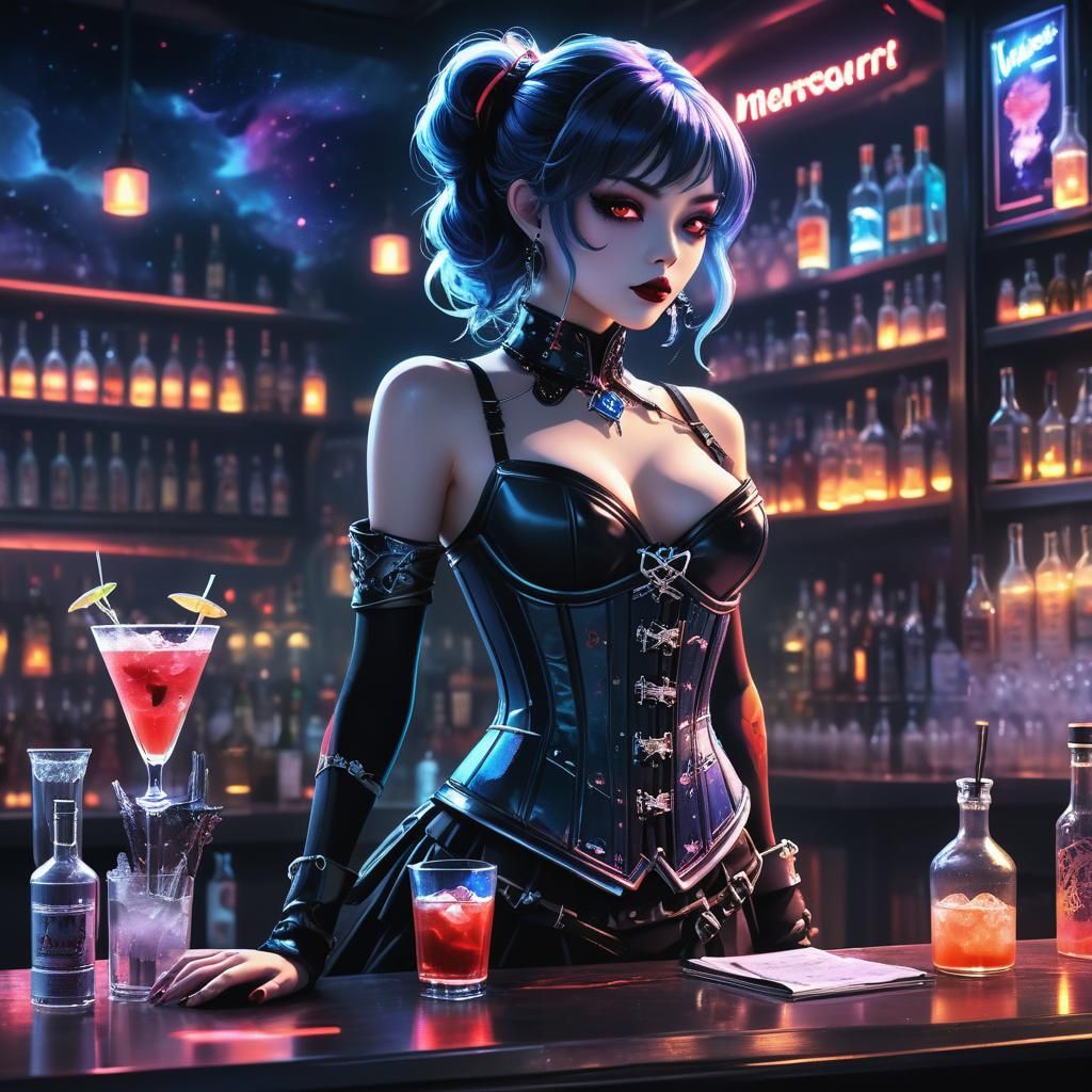 Exotic Space Vampire Serves Drinks in Anime Style