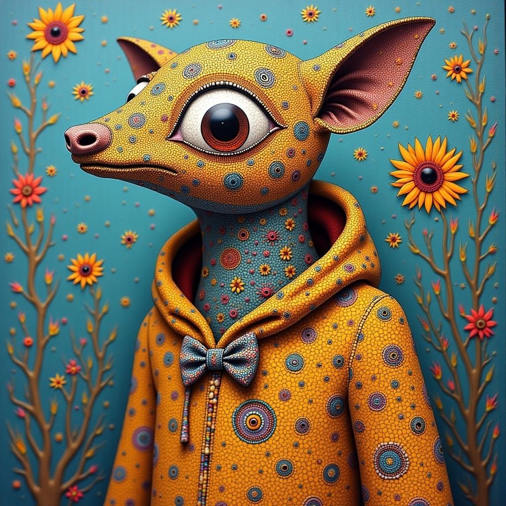 Folk-Art Zentangle Creature in Humpty Dumpty Costume