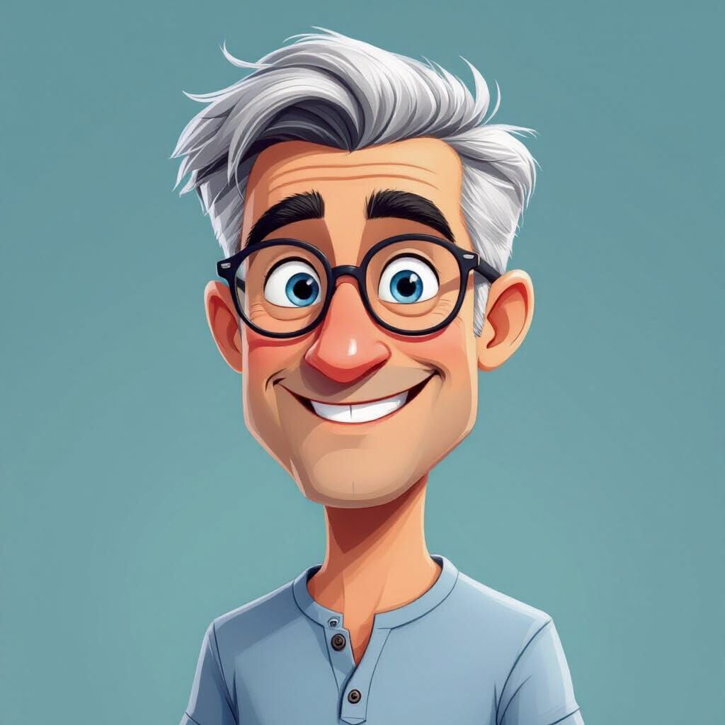 Stylish Man with Silver Hair in Pixar Cartoon Style