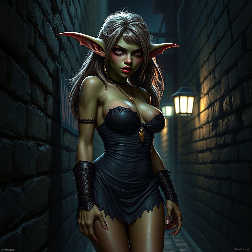 Sultry Goblin Maiden in Dark Alleyway