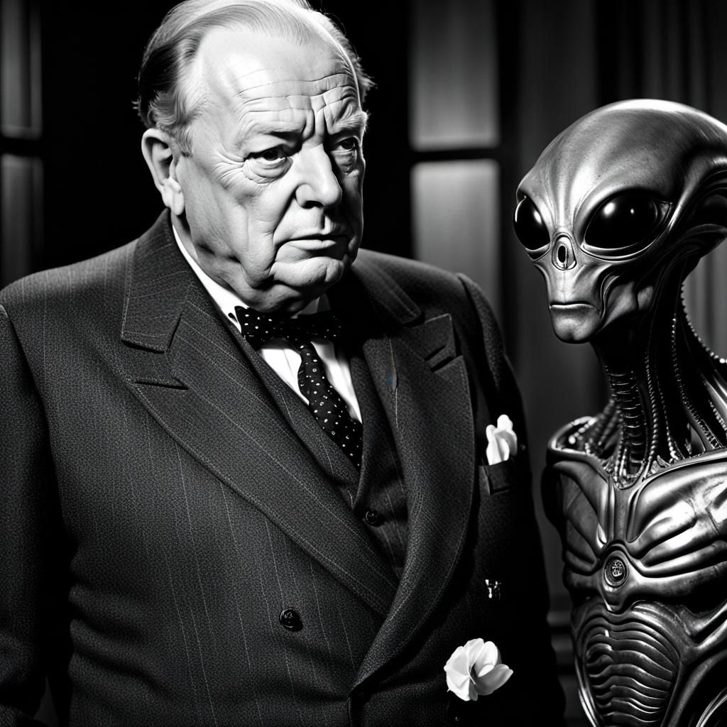 Winston Churchill and Alien: Iconic Portrait