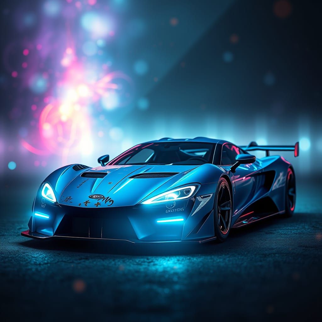 Futuristic Blue Car in Murraypunk Style with Bioluminescent ...