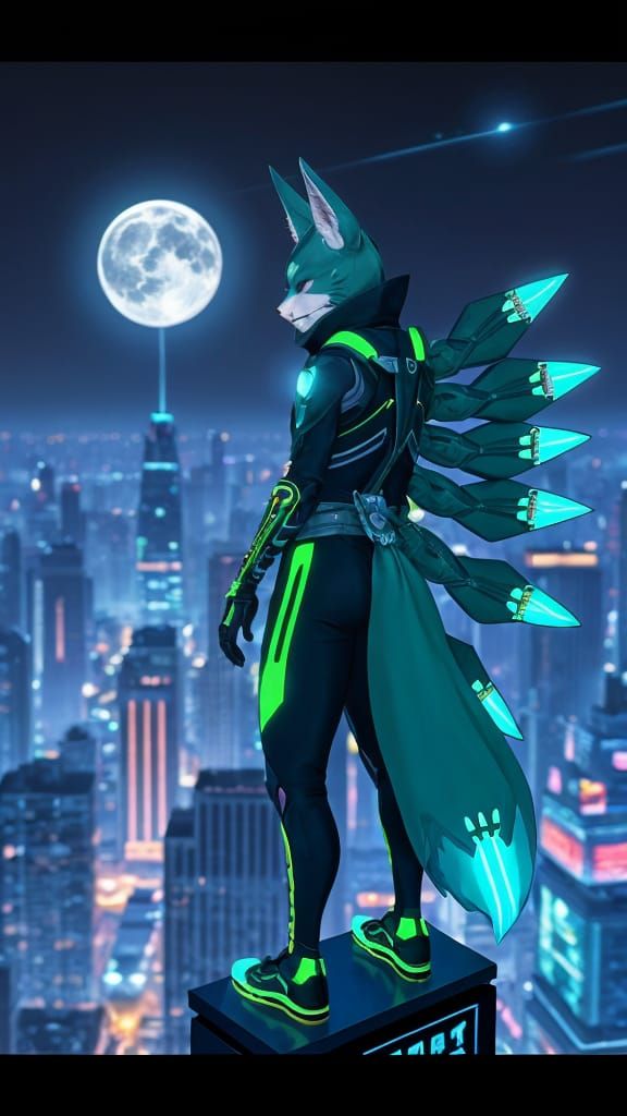 Cyberpunk Fox in Neon Cityscape