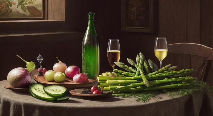 Medieval Still Life with Wine and Fresh Produce