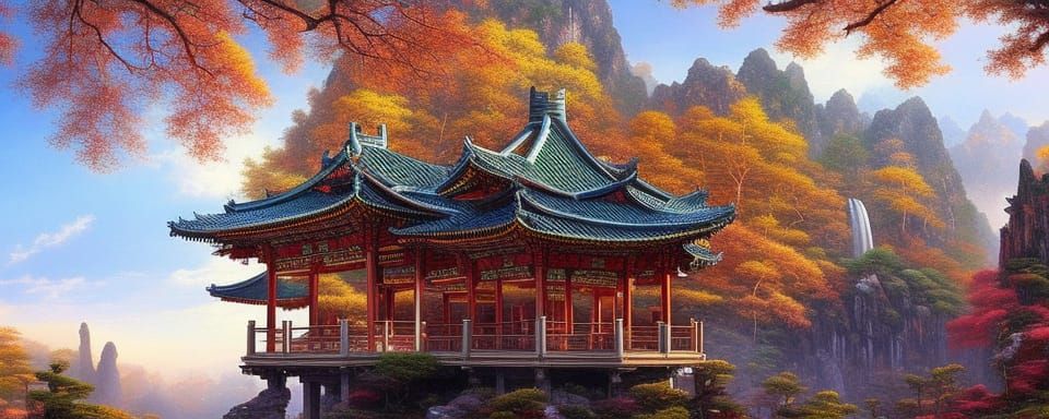 Huangshan Taoist Temples: Fantasy Art Aerial View