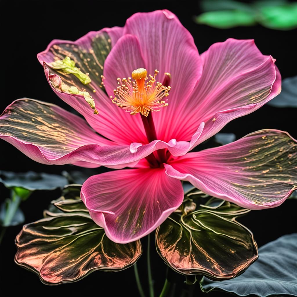 Bioluminescent Glass Hibiscus Flower in HDR
