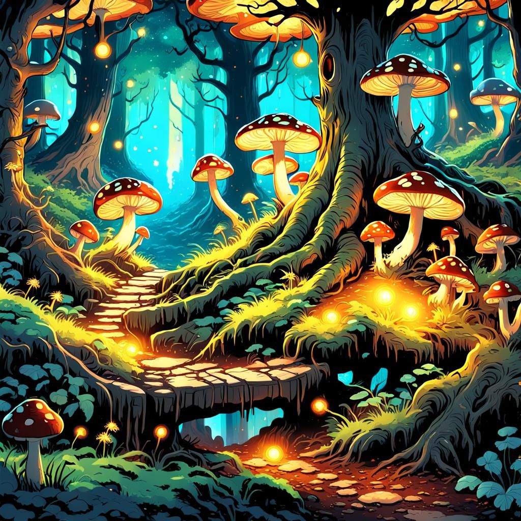 Magical Forest Adventure in Manga Comic Style