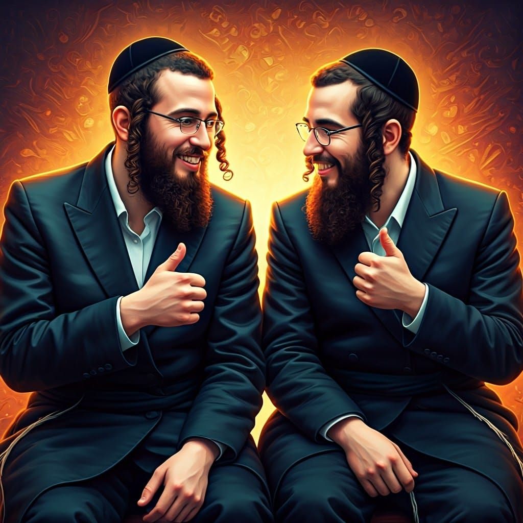 Joyful Hasidic Men in Vibrant, Detailed Splash Art