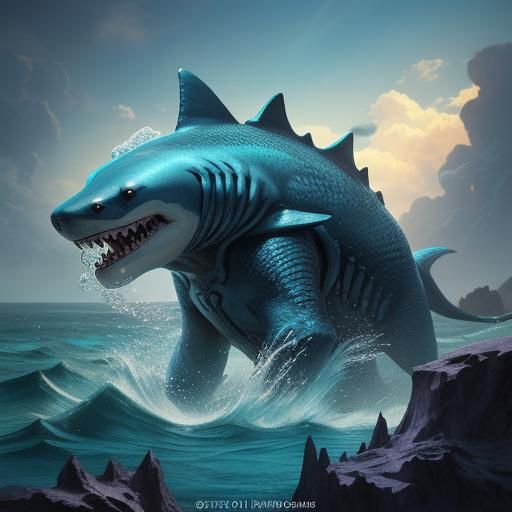 Dog Shark Monkey Sheep Hybrid in Fantasy Ocean