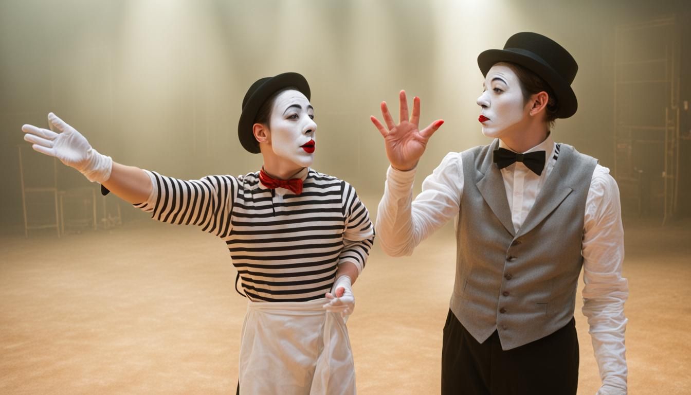 Mime Artist Teaching Exuberance in Dramatic Light