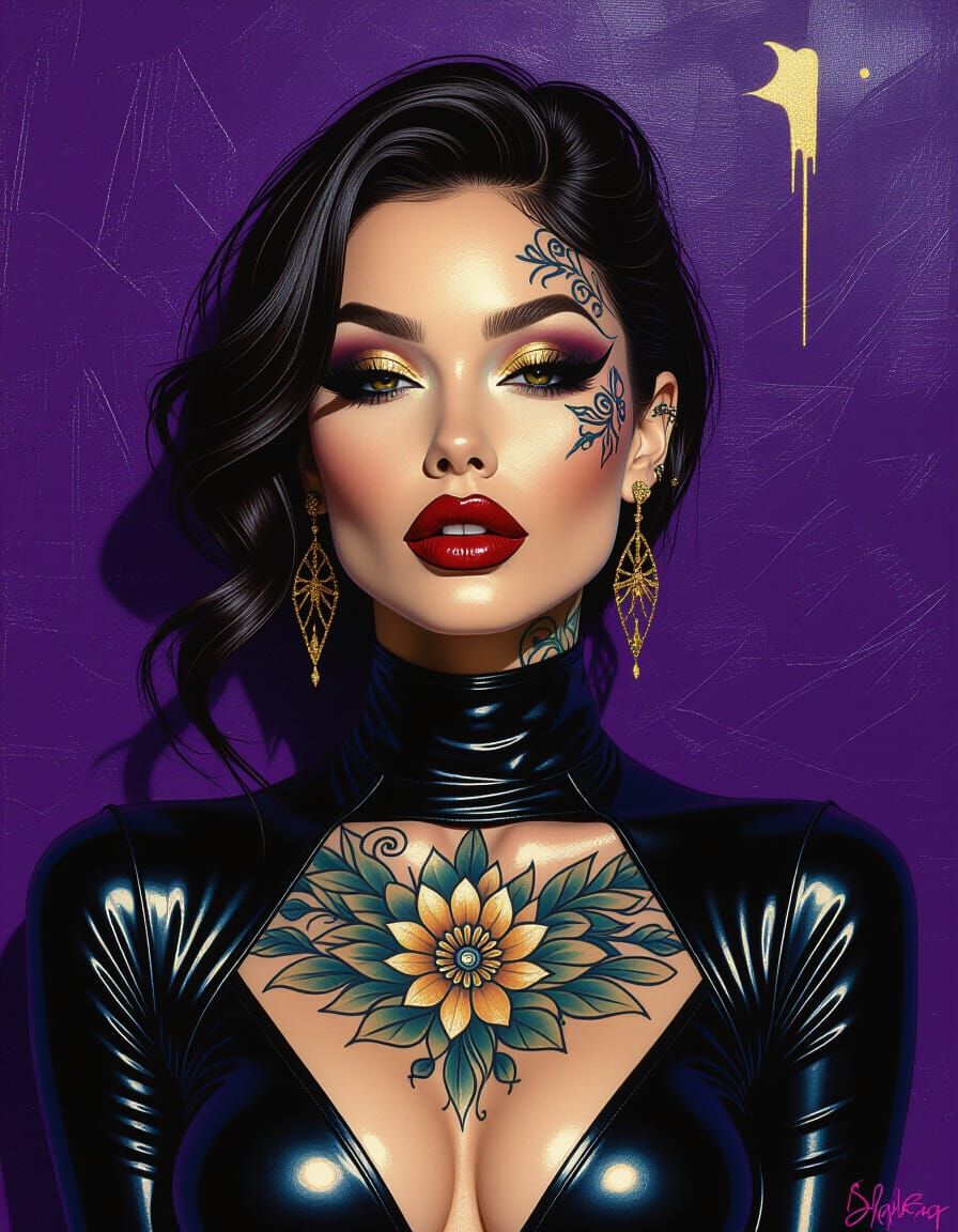 Woman with Metallic Paint, in Impasto Style