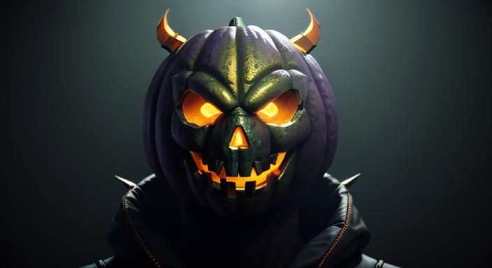 Eerie Pumpkin Head Creature in 3D Cinematic Art