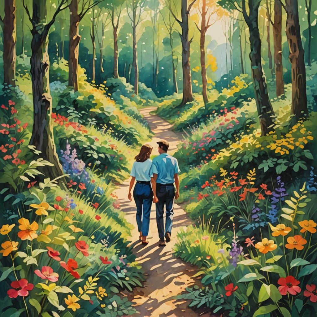 Impressionist Gouache: Lovers at a Crossroads