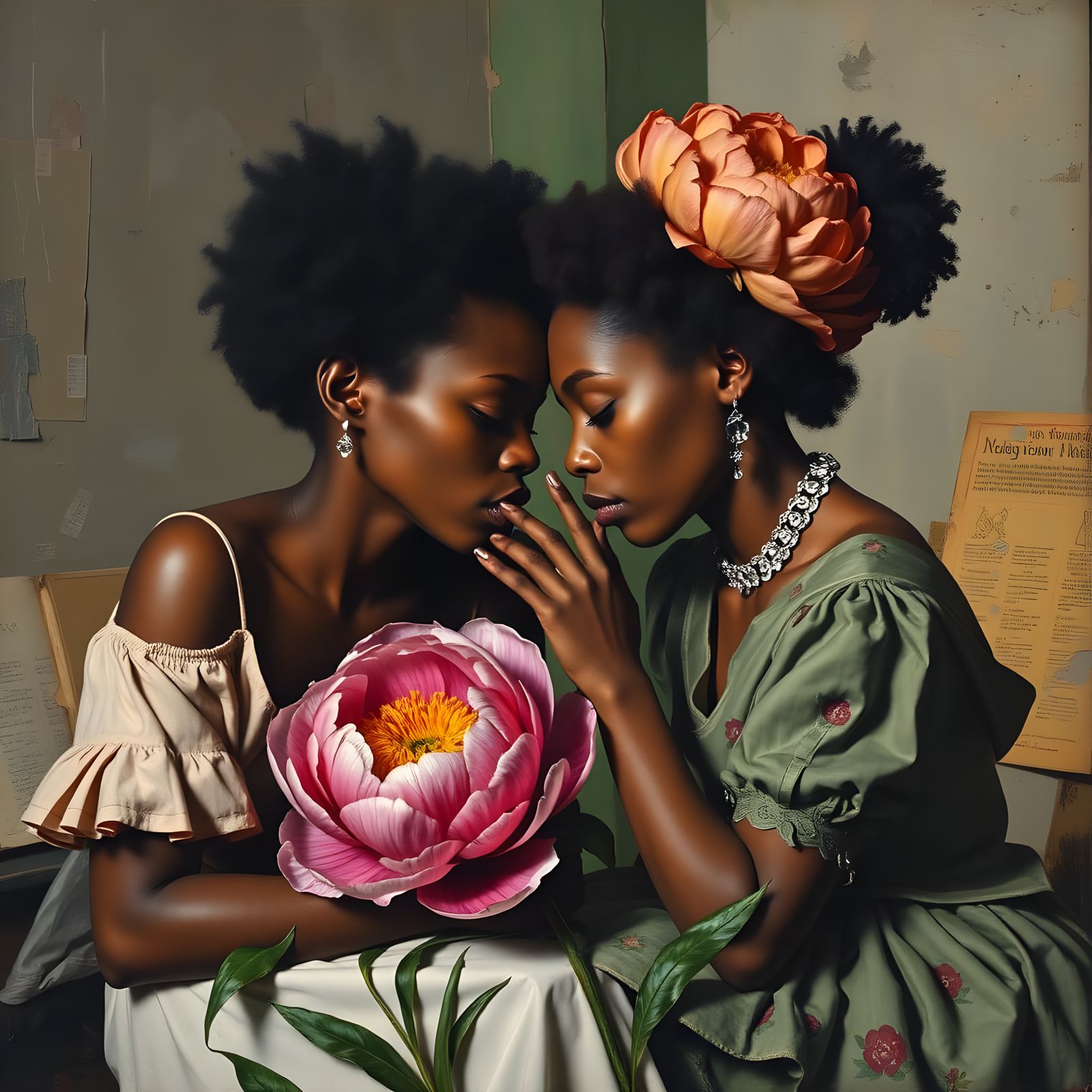 Peony Blessing with Esoteric Symbols in Poetic Realism