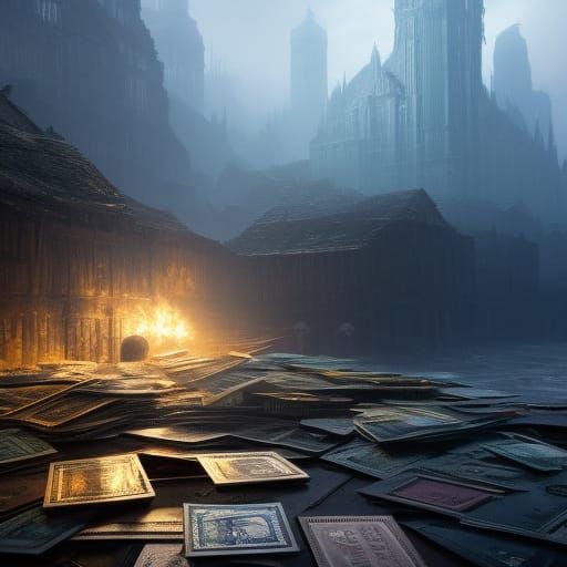 Old Postage Stamps in Dark Fantasy Style