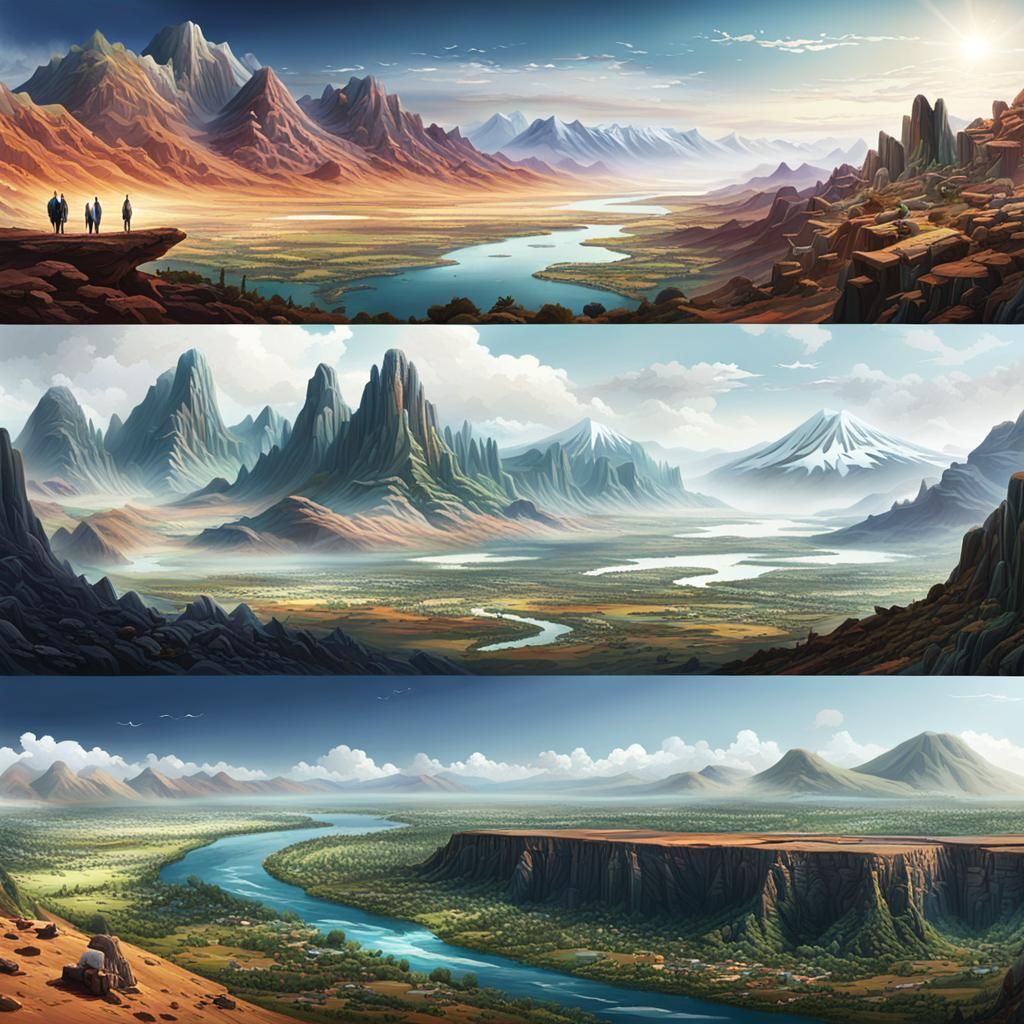 Diverse Travelers in Contrasting Landscapes Panorama