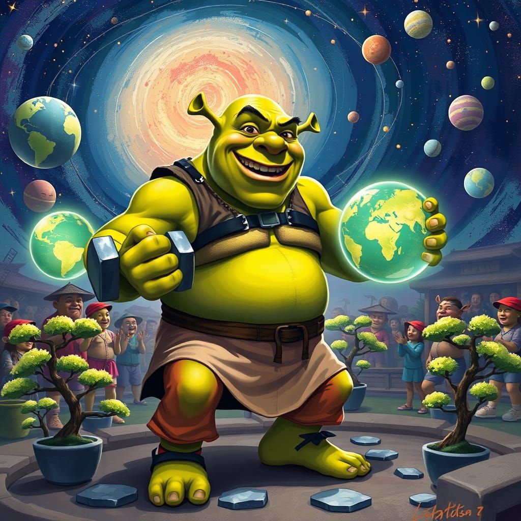 Ogre Powerlifts Planets in Zen Garden Gym