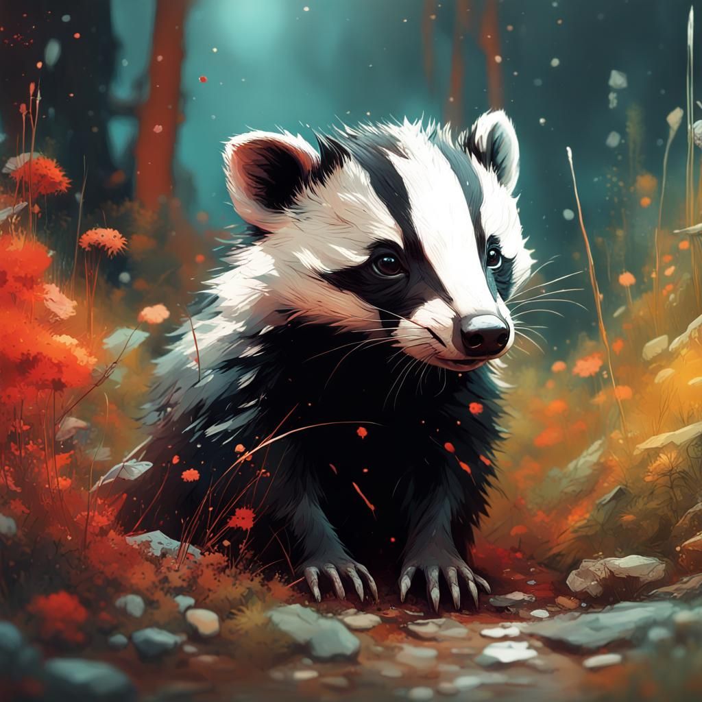 Colorful Badger Portrait in Detailed Fantasy Style