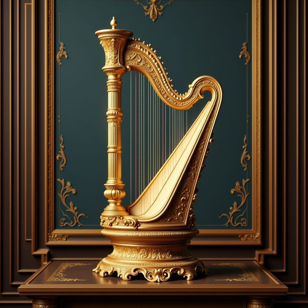 Magic Harp Still Life with Glowing Strings