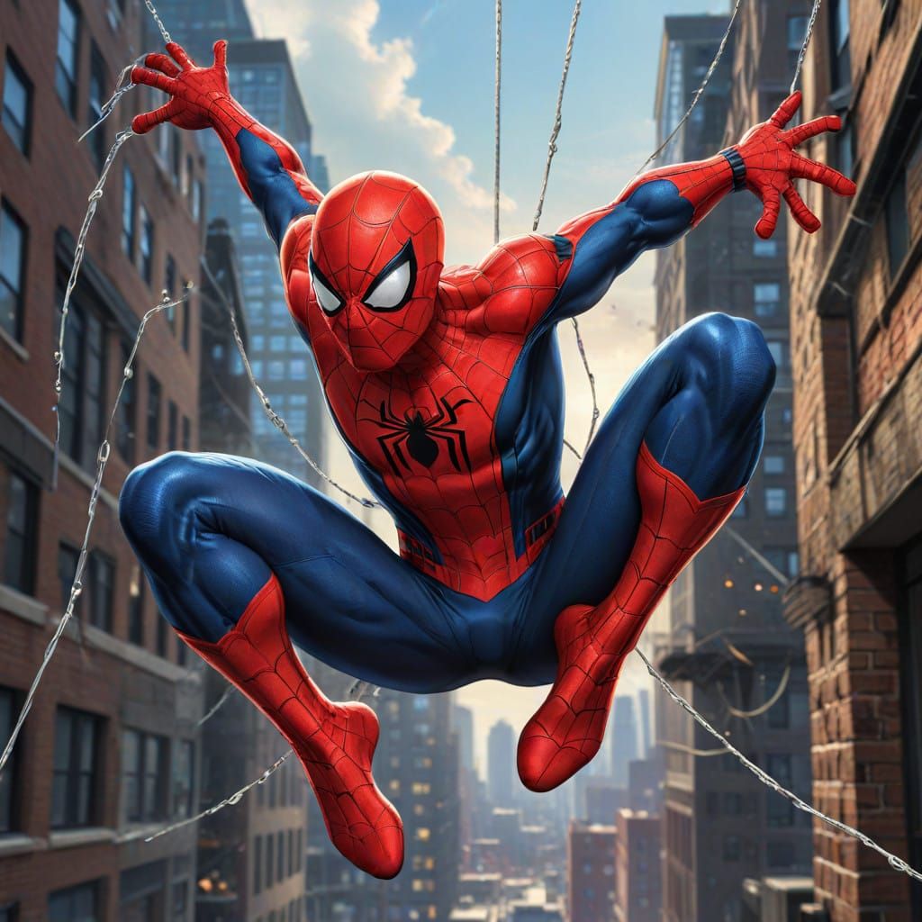 Spiderman Swings into Action in Marvel Comic Style